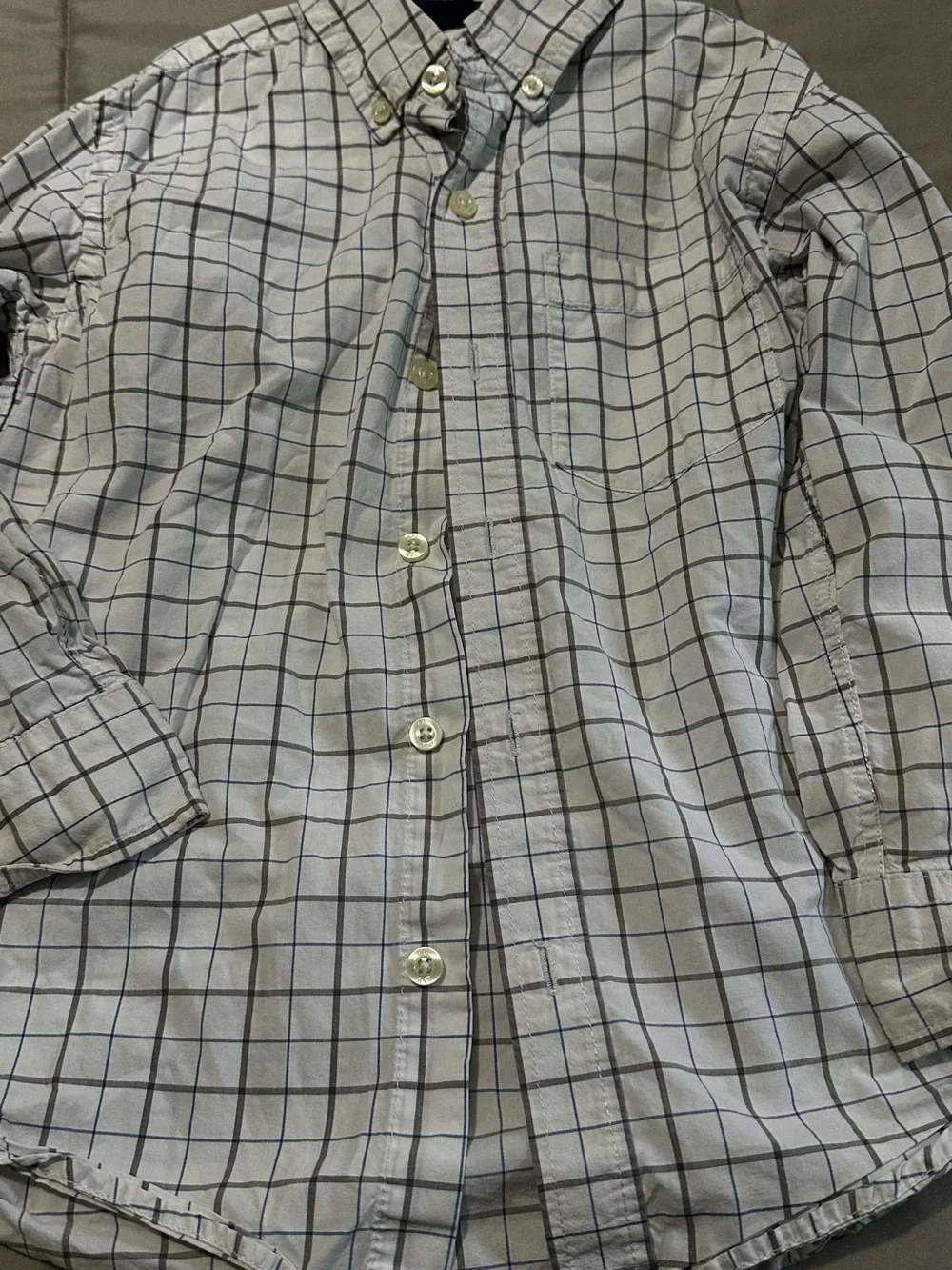 Boys Button-Up Plaid Shirt Jacket in Light Gray and White